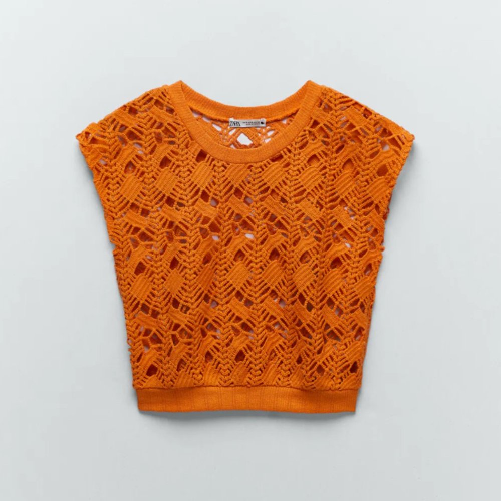 NWT Zara Dark Orange Sleeveless Crochet Top